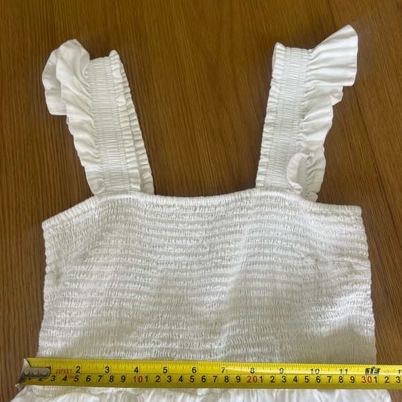 White Ruffle Mini Cottagecore Lightweight Sleeveless Cotton Linen Dress - Picture 4 of 6